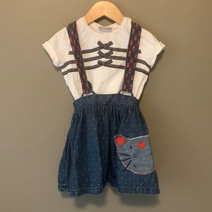 Next girls cat suspenders dress and tshirt.  Size 4 years